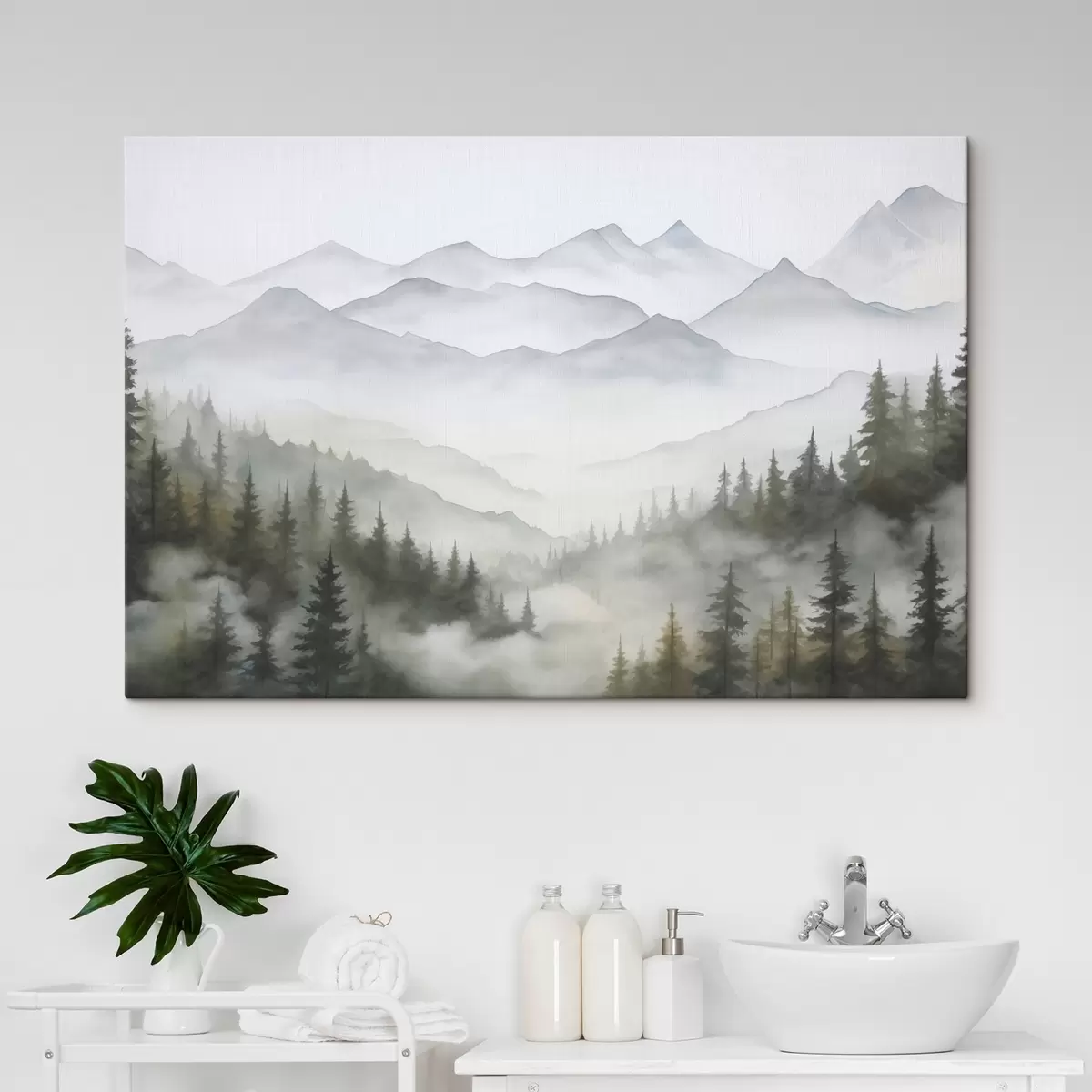 Tableau Forêt dans le brouillard devant les montagnes s45774