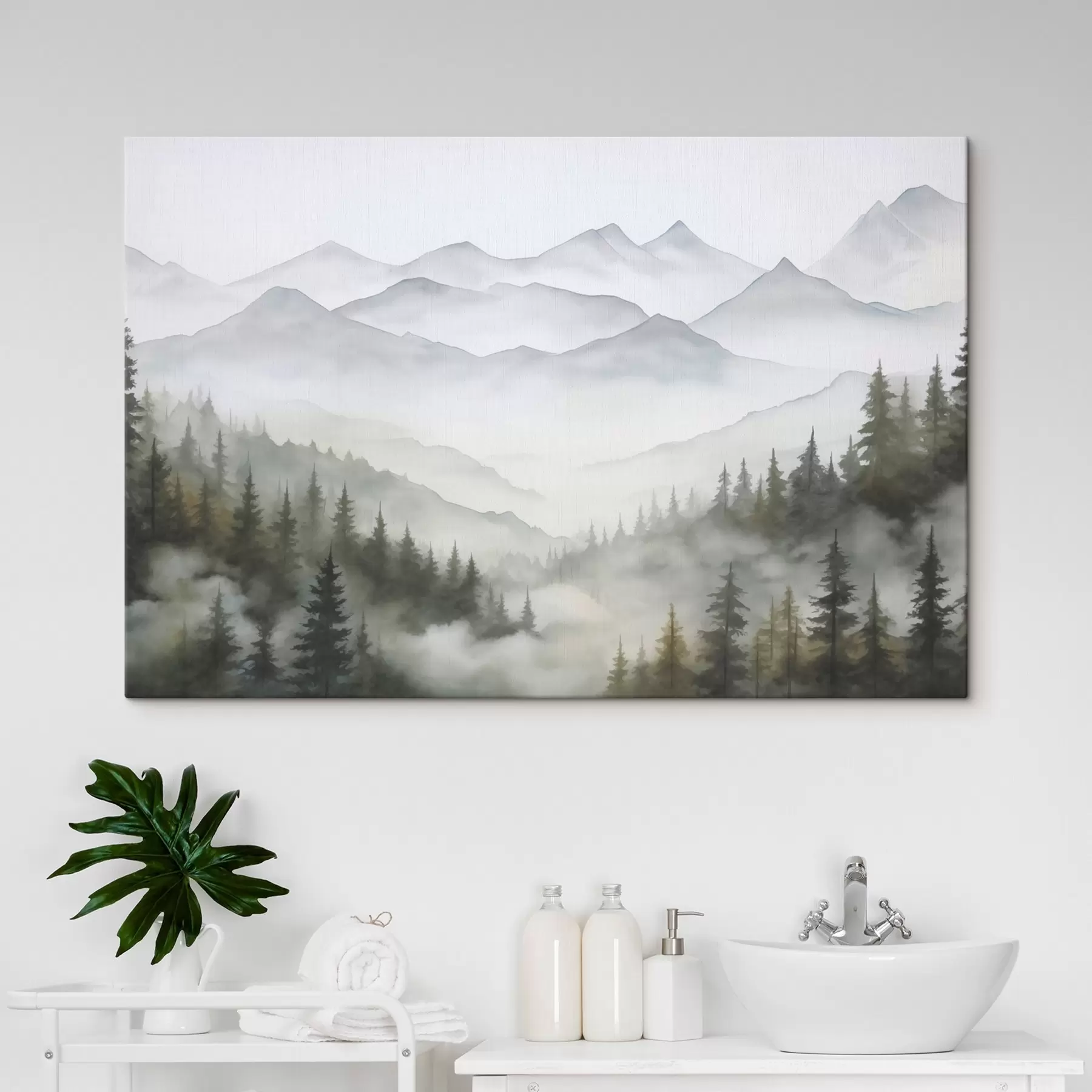 Tableau Forêt dans le brouillard devant les montagnes s45774