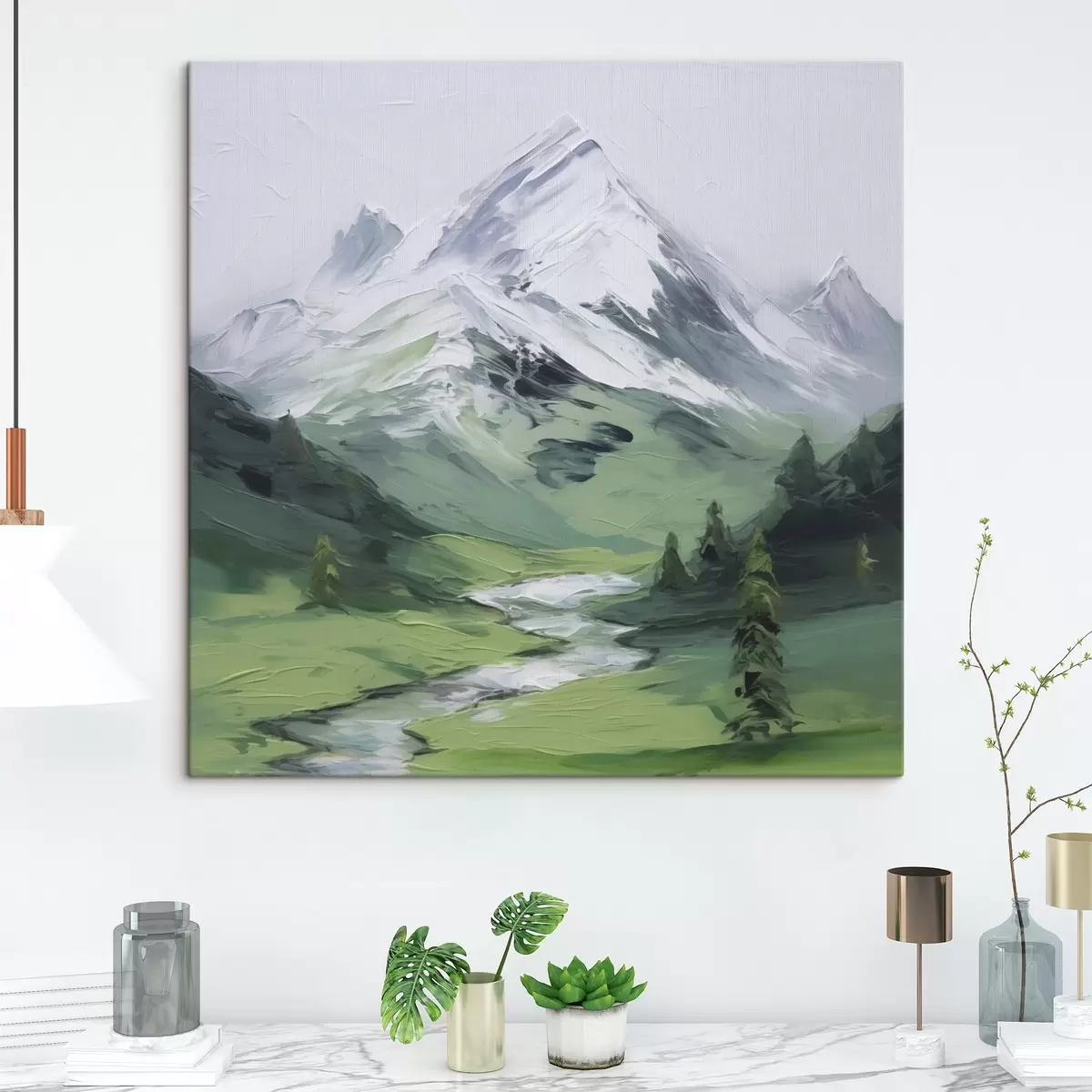 Tableau Peinture imitant une vallée montagneuse s45775