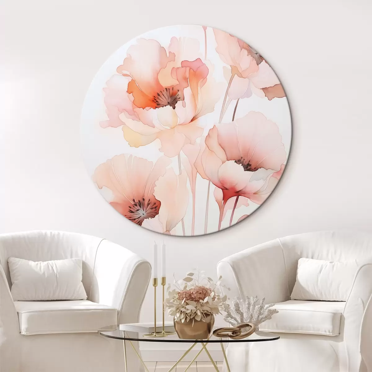 Tableaux rondes Imitation aquarelle de coquelicots r45760