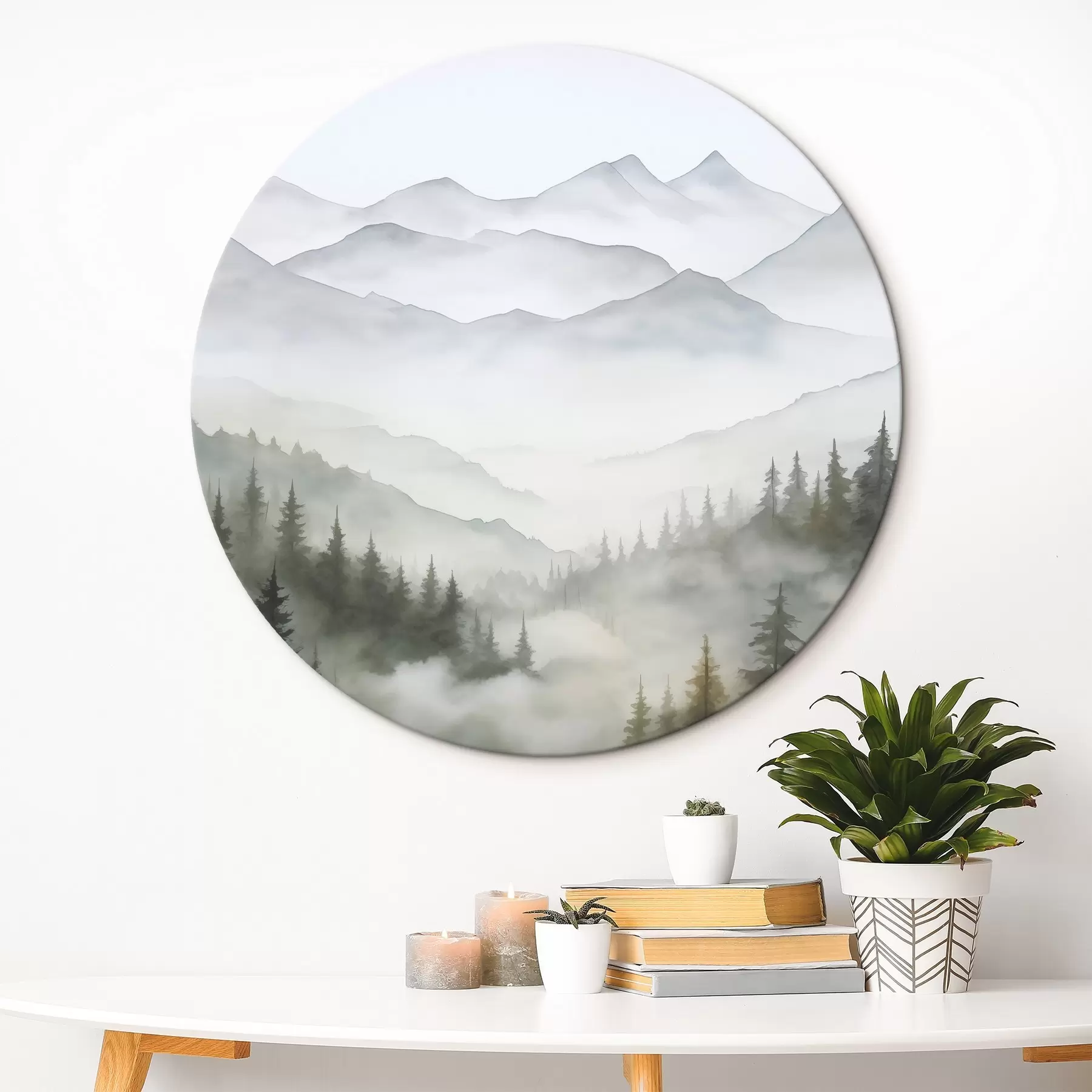 Tableau Forêt dans le brouillard devant les montagnes r45774