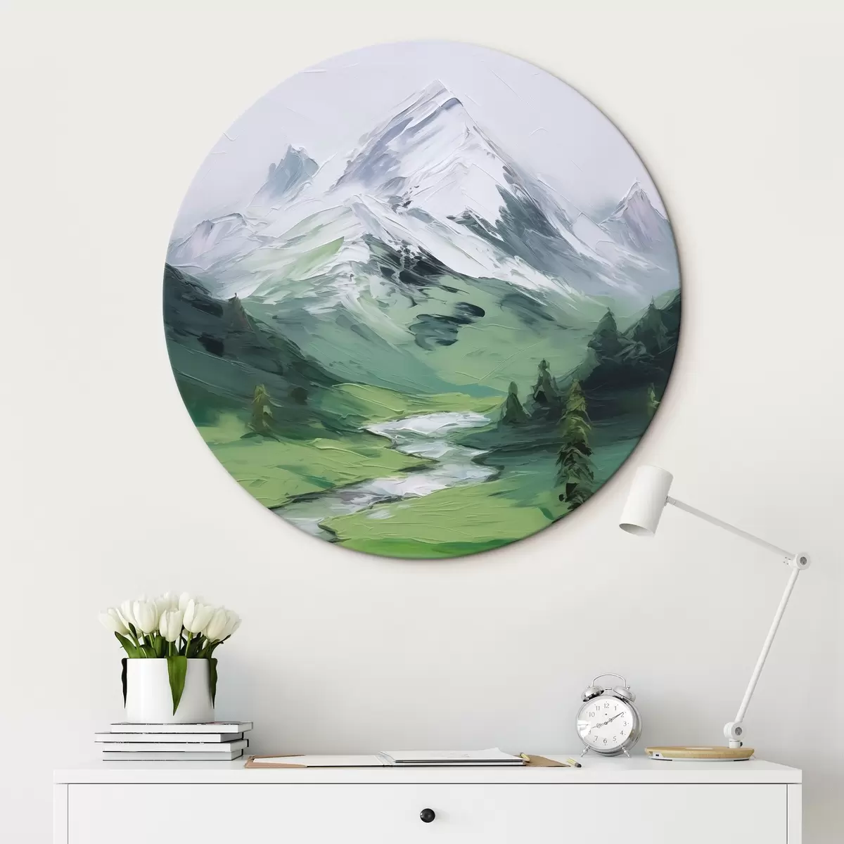 Tableaux rondes Peinture imitant une vallée montagneuse r45775