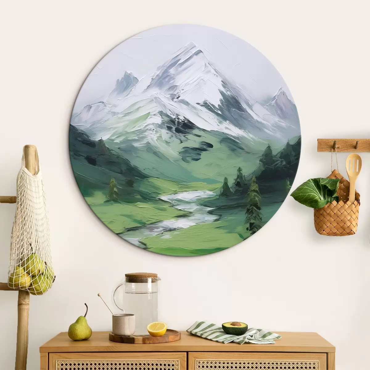 Tableaux rondes Peinture imitant une vallée montagneuse r45775