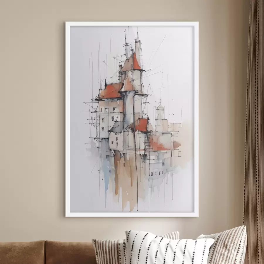Papier peint Maisons imitation croquis et aquarelle f45764