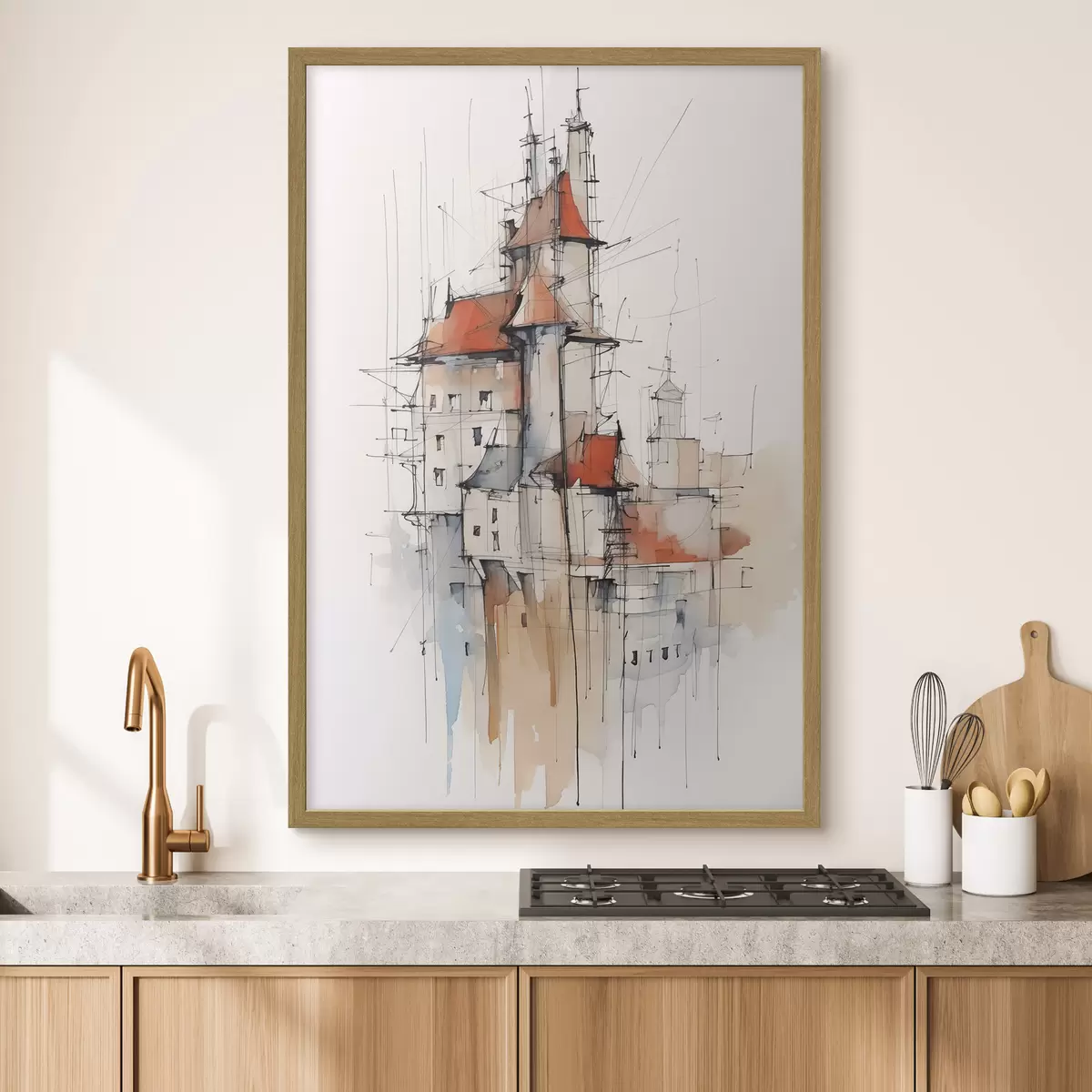 Poster Maisons imitation croquis et aquarelle f45764