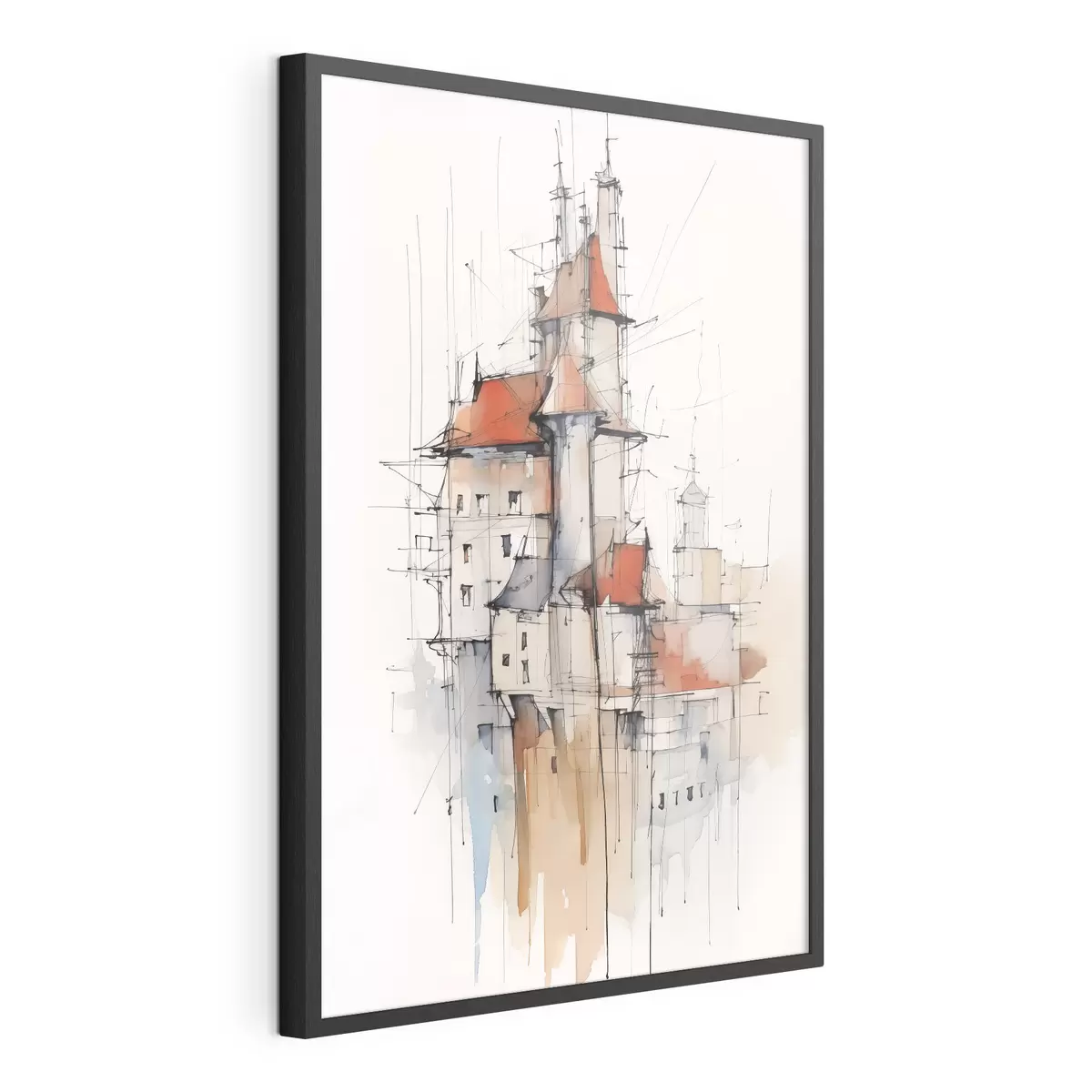 Poster Maisons imitation croquis et aquarelle f45764