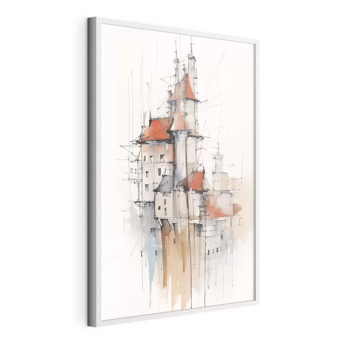 Poster Maisons imitation croquis et aquarelle f45764