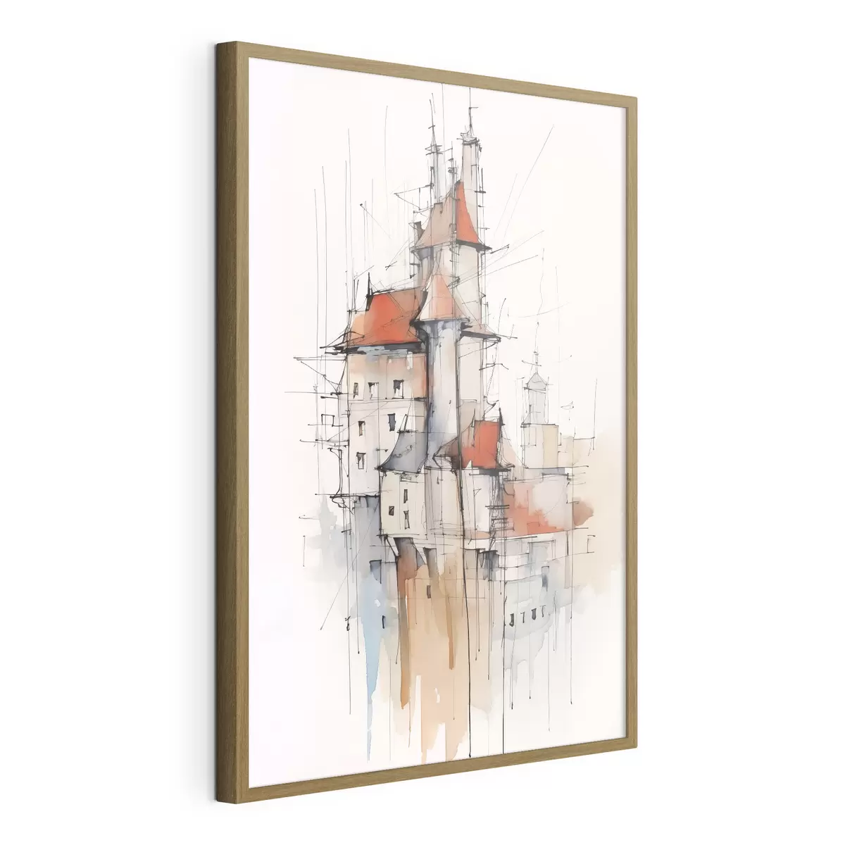 Poster Maisons imitation croquis et aquarelle f45764
