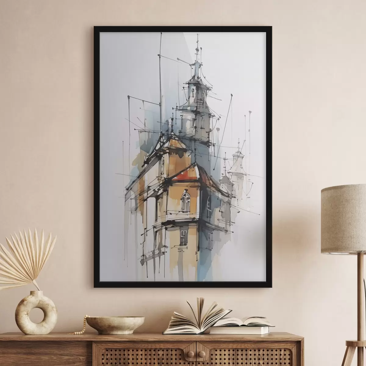 Poster Maisons imitation croquis et aquarelle f45765