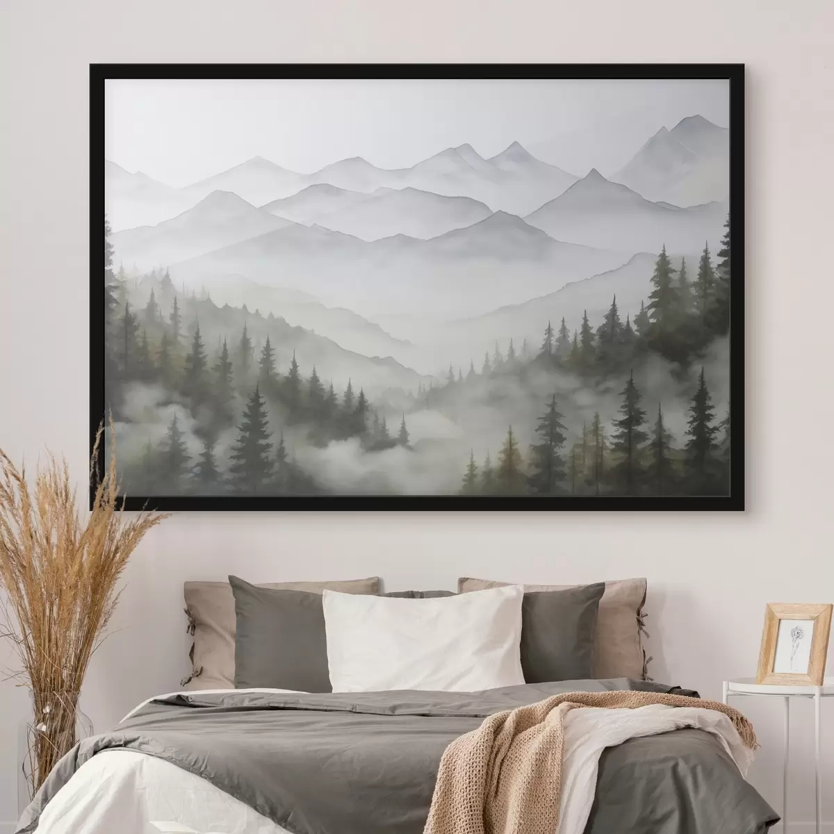 Poster Forêt dans le brouillard devant les montagnes f45774