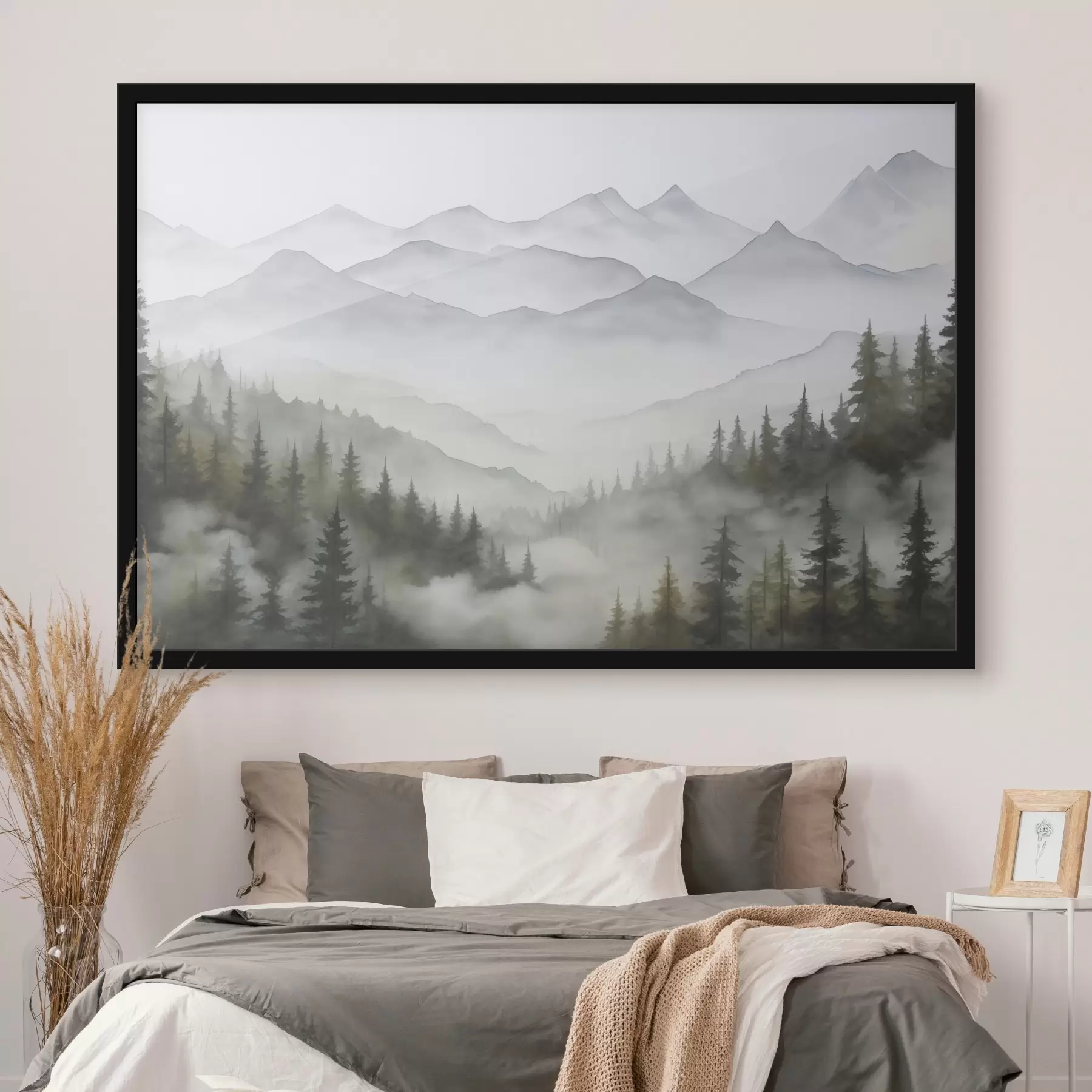 Papier peint Forêt dans le brouillard devant les montagnes f45774