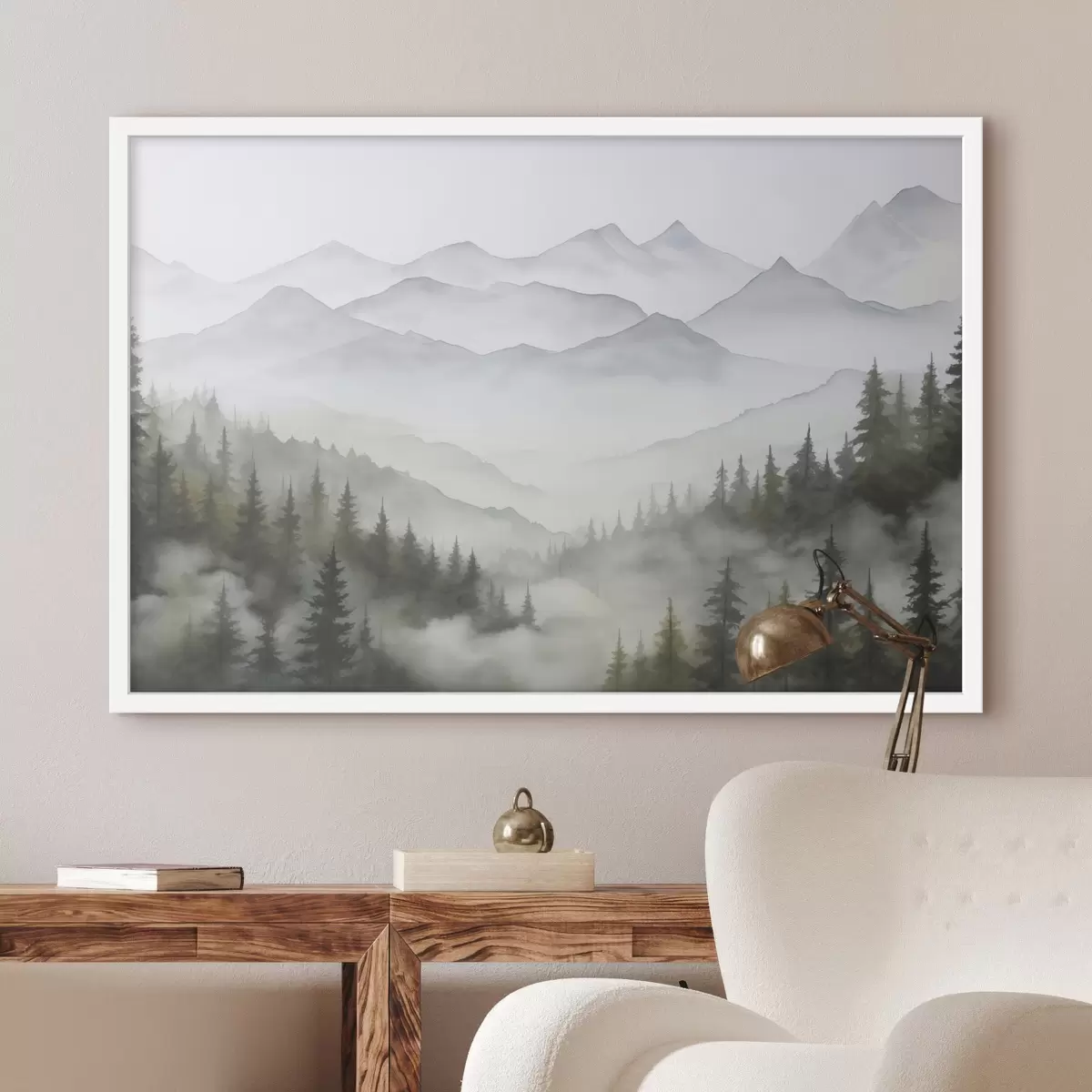 Poster Forêt dans le brouillard devant les montagnes f45774