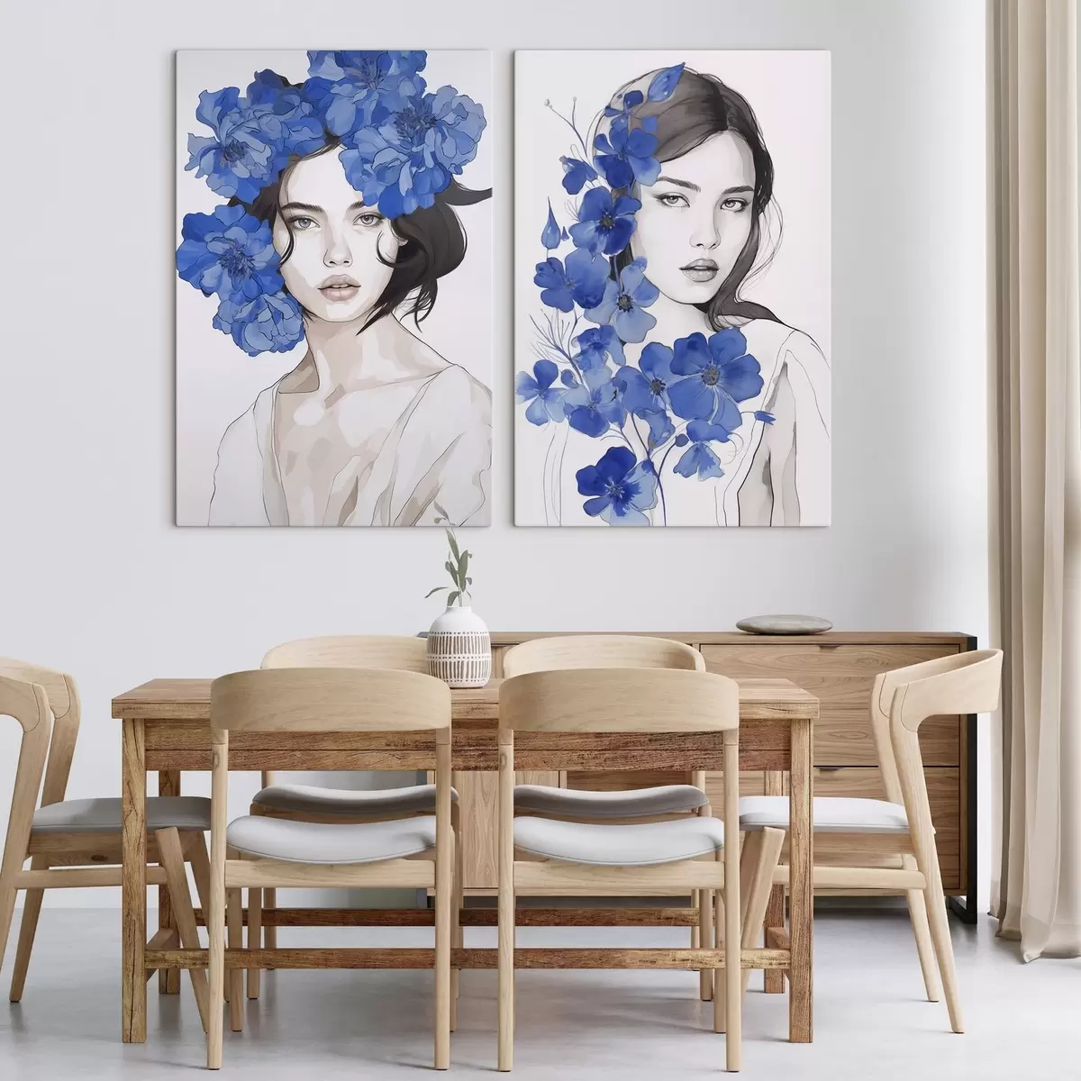 Tableau Portrait d'une jeune fille avec des fleurs bleues m00721