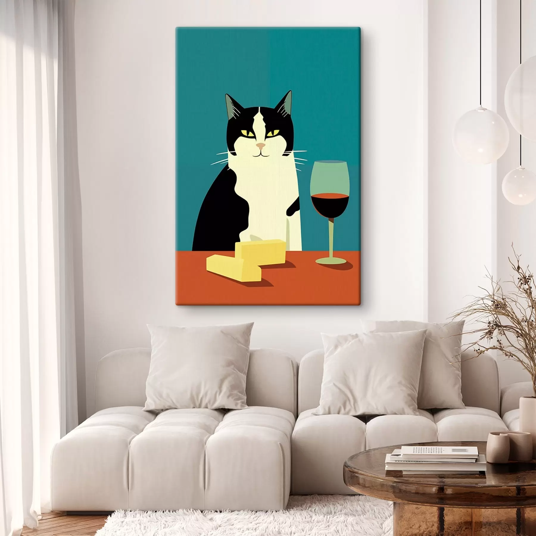 Tableau Chat avec du vin et du fromage s45801
