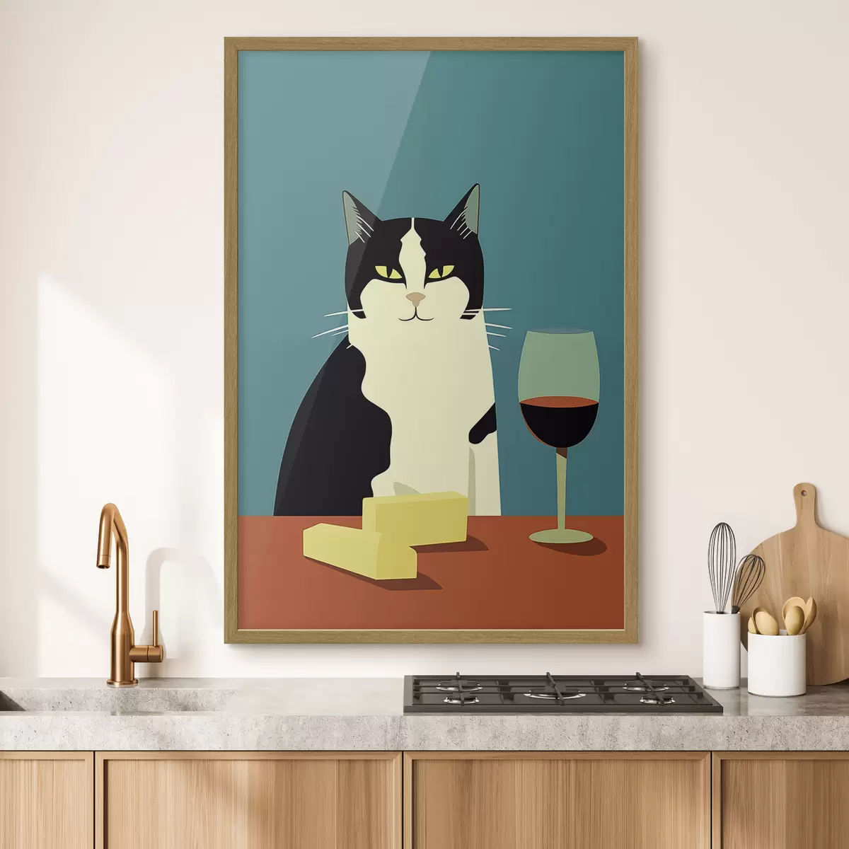 Poster Chat avec du vin et du fromage f45801