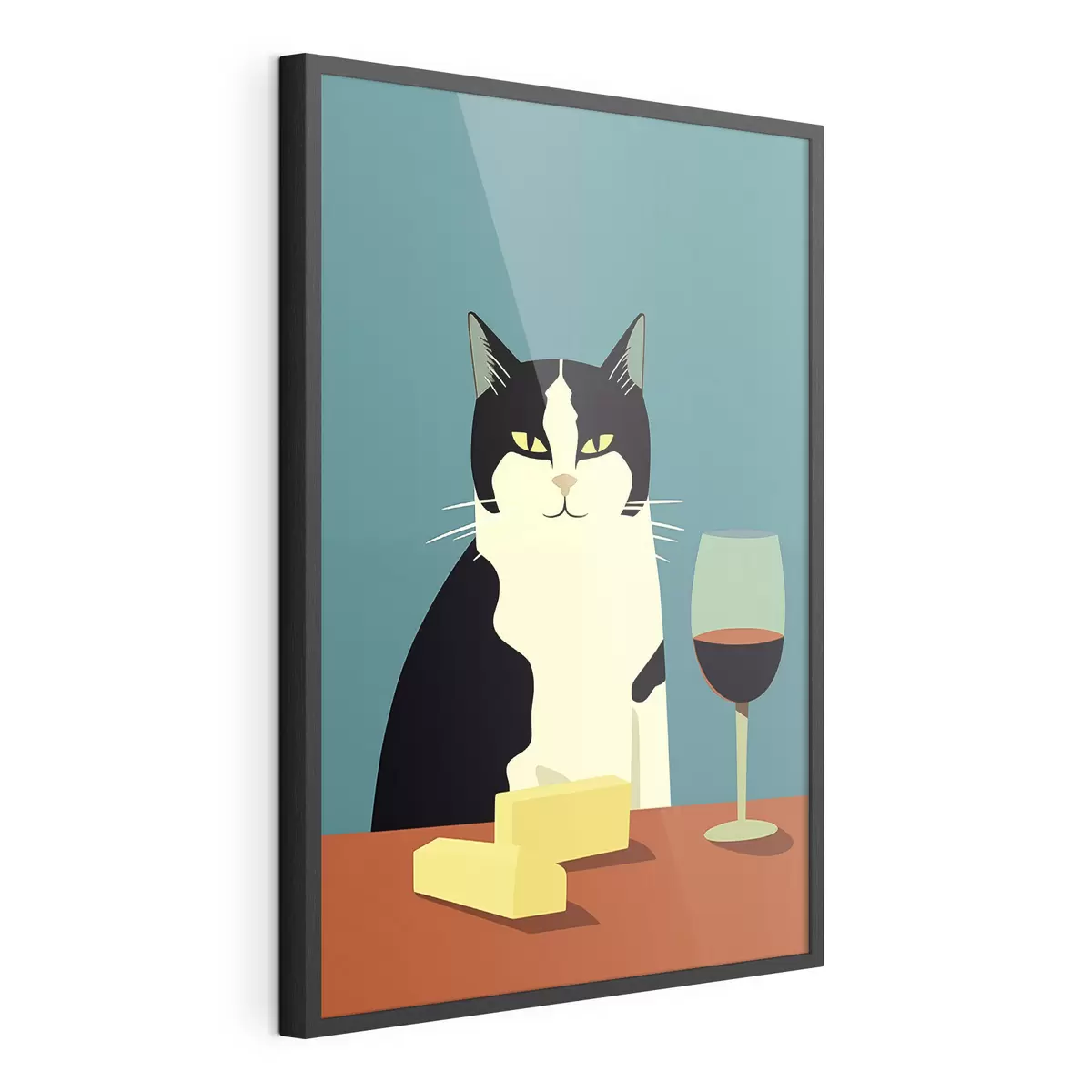 Poster Chat avec du vin et du fromage f45801