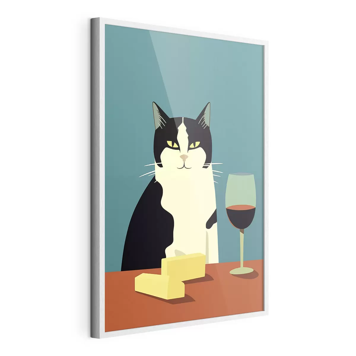 Poster Chat avec du vin et du fromage f45801
