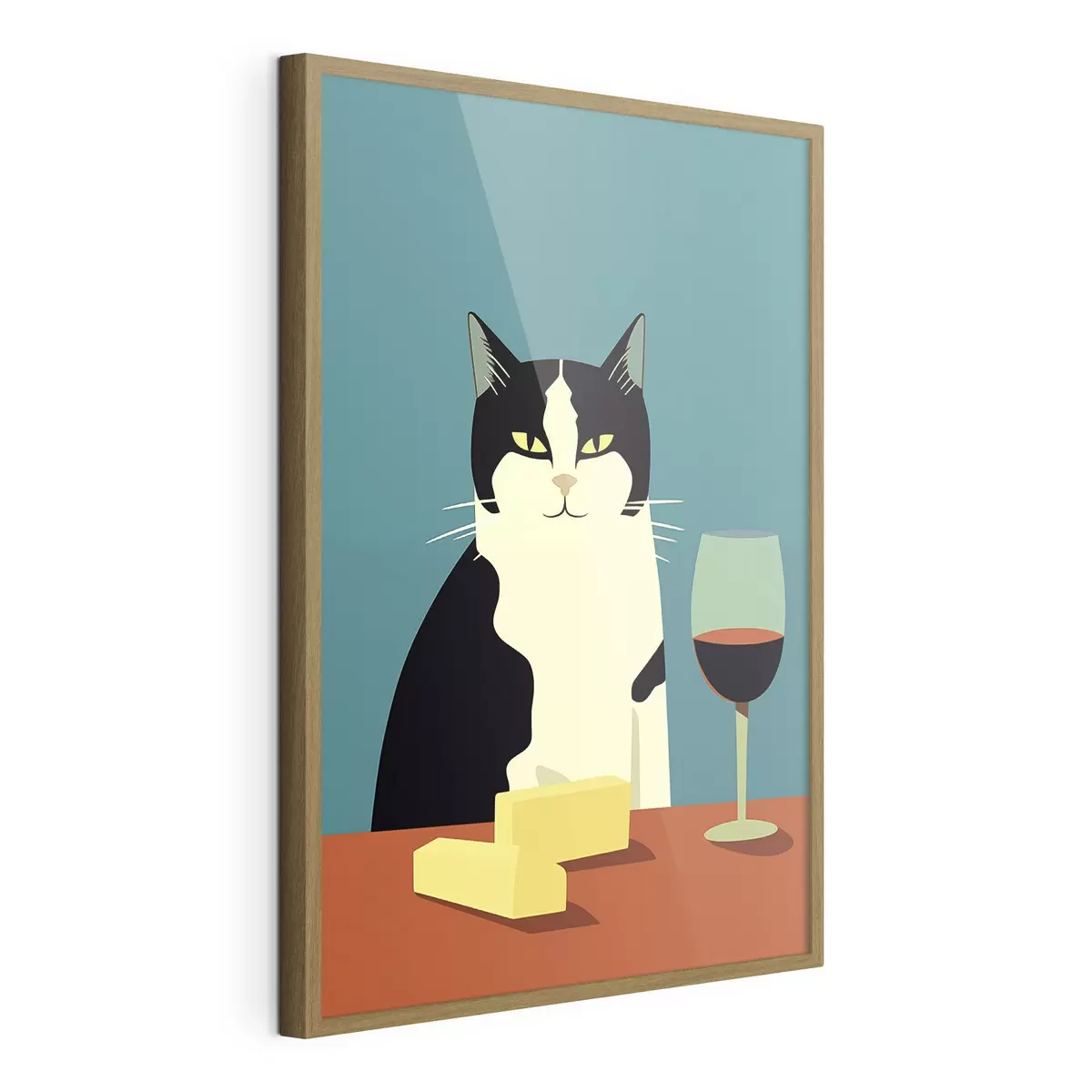 Poster Chat avec du vin et du fromage f45801