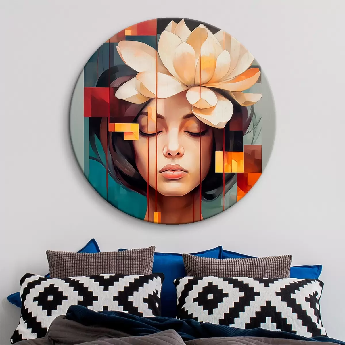 Tableaux rondes Femme avec une fleur r45796