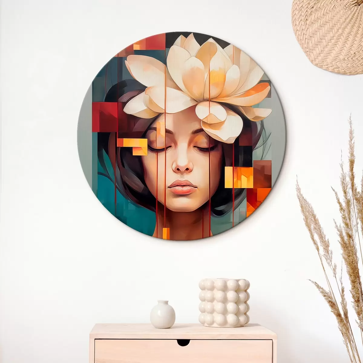 Tableaux rondes Femme avec une fleur r45796