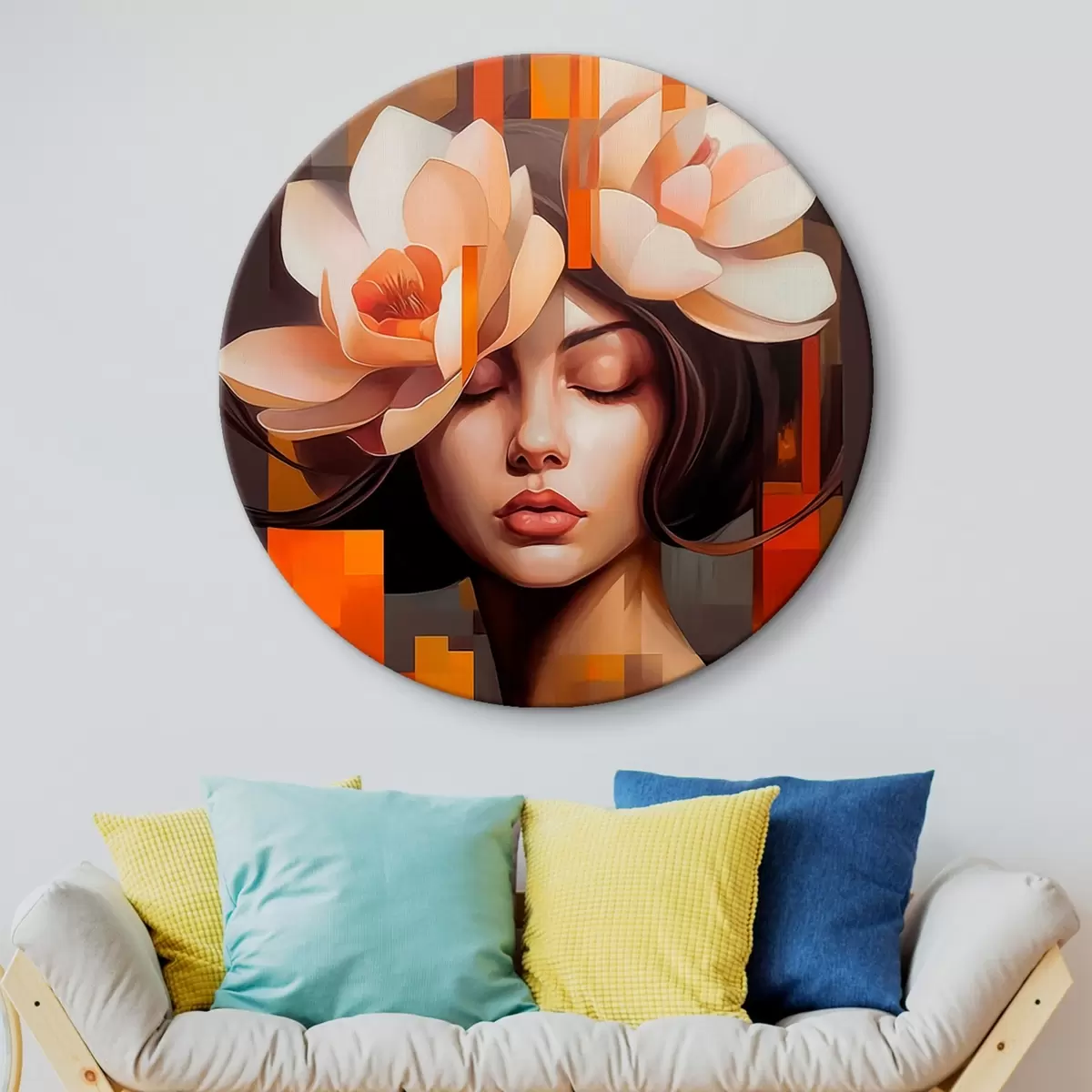 Tableaux rondes Femme avec une fleur r45797