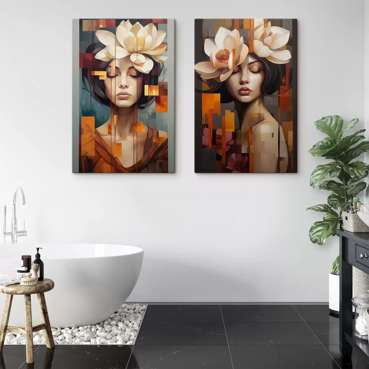 Tableau Femme avec des fleurs m00734