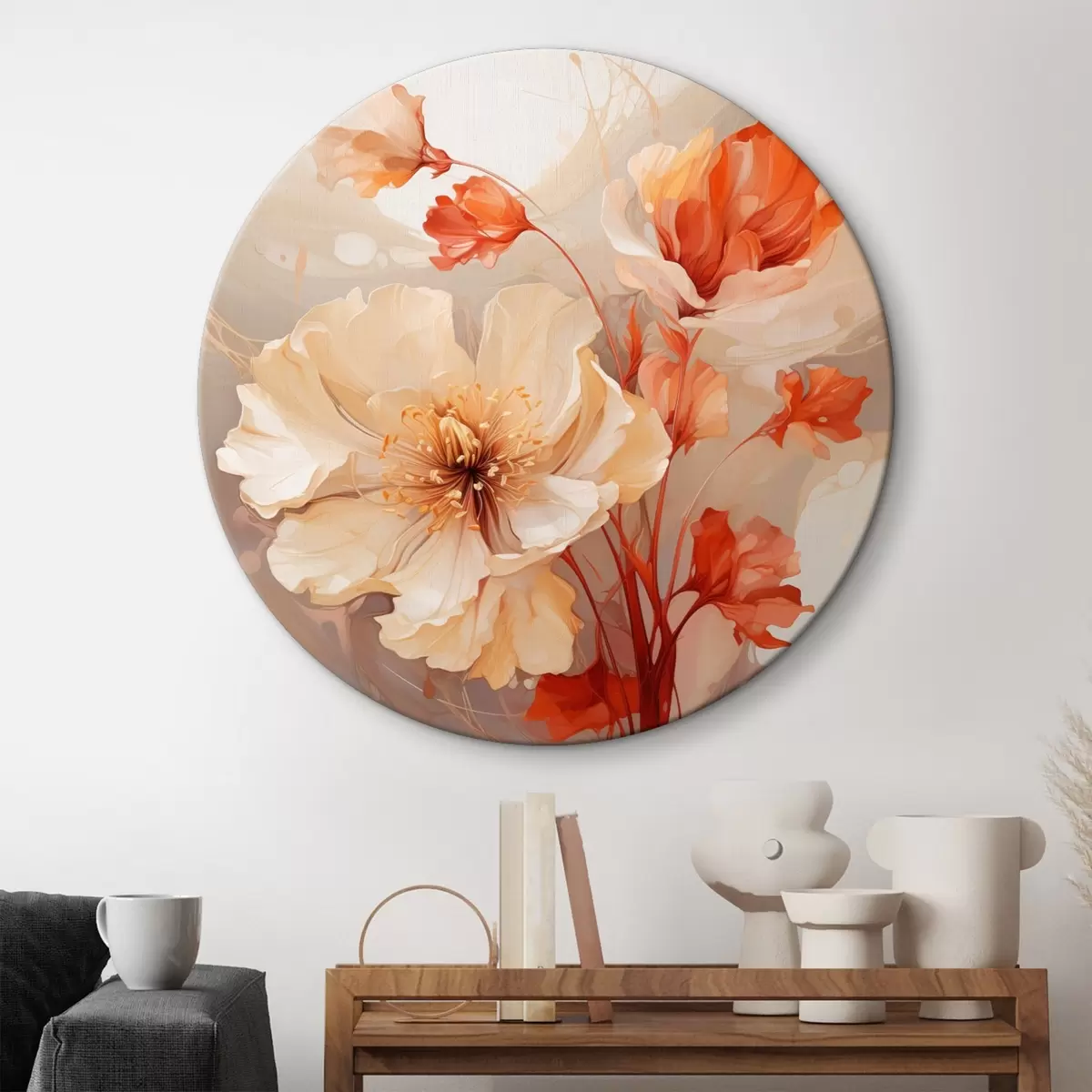 Tableaux rondes Fleurs magiques dans des tons pastel dans un style rêveur r45042