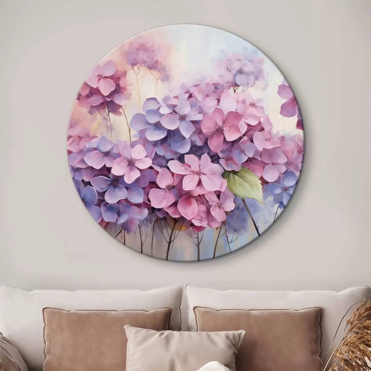 Tableaux rondes Champ d'hortensias délicats dans des tons pastel r45057