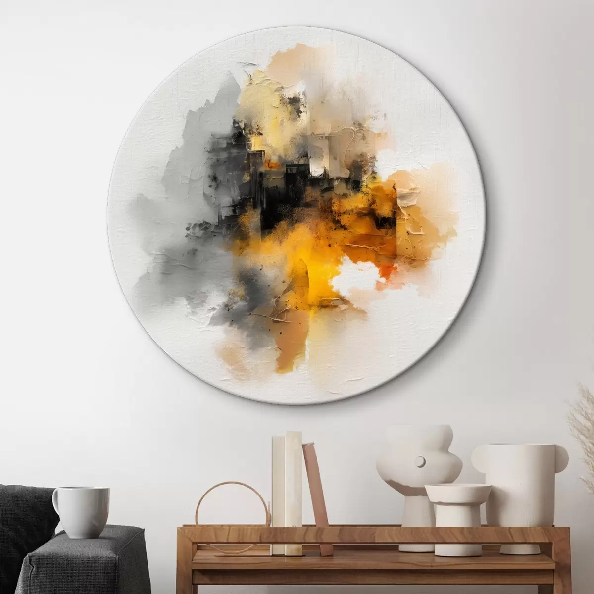 Tableaux rondes Composition abstraite dans les tons orange et gris avec texture r45238