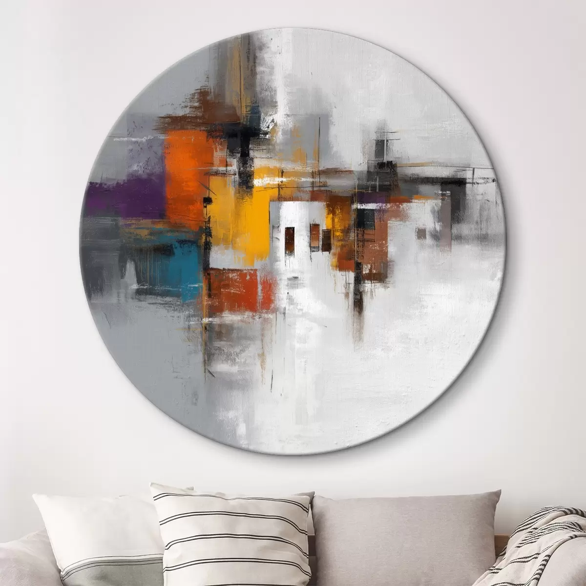 Tableaux rondes Abstraction colorée avec motifs géométriques r45239