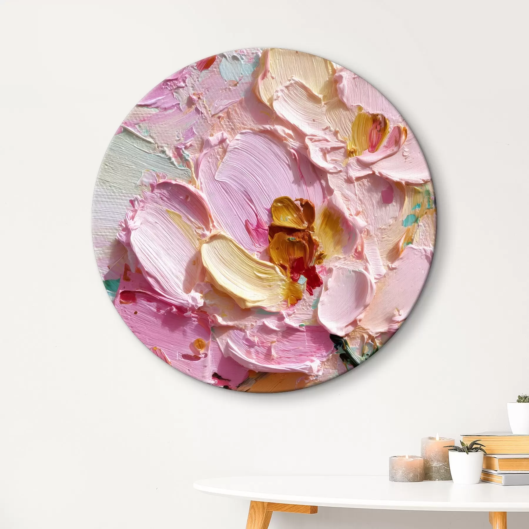 Tableau Magnolias roses : peinture texturée avec des traits dimensionnels r45249