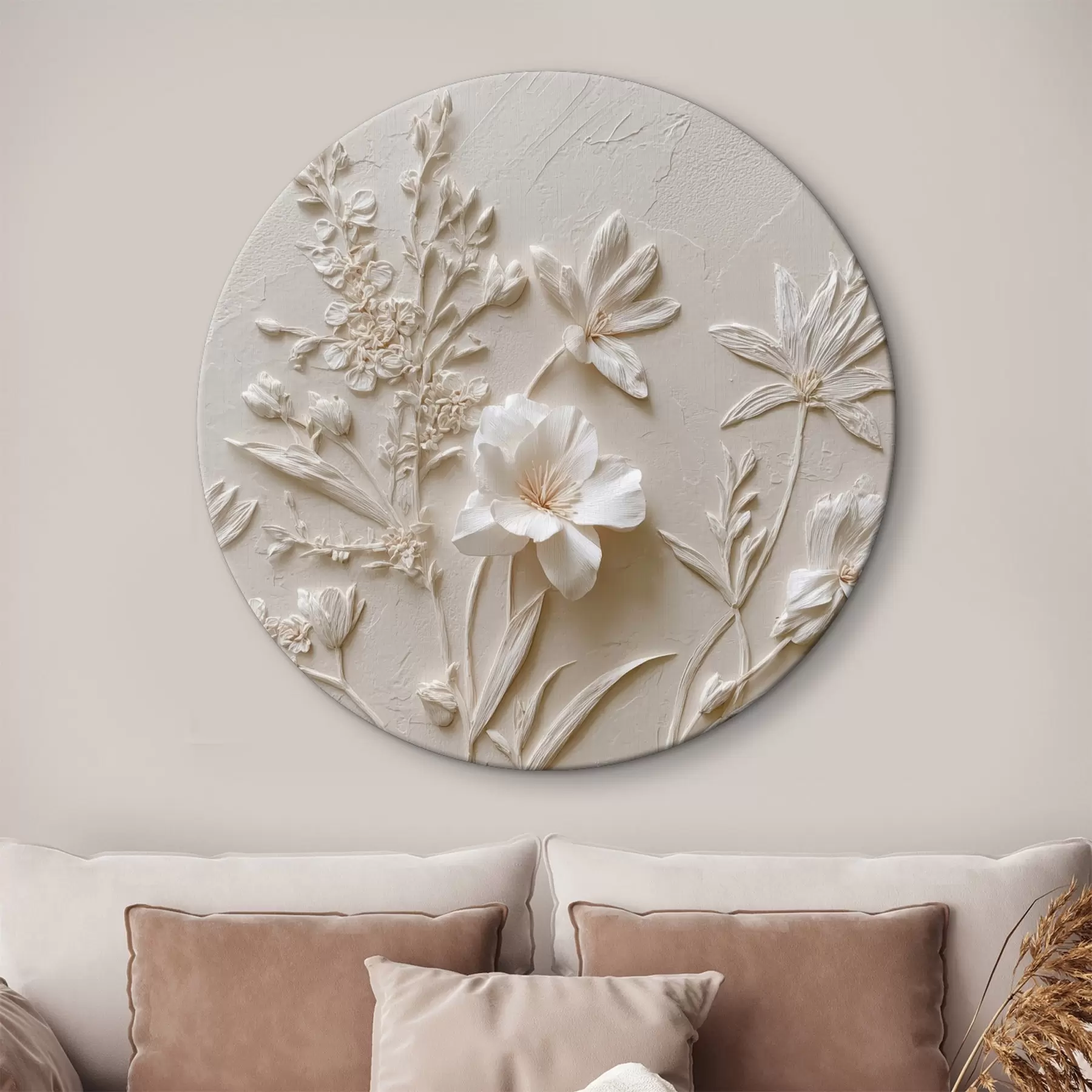 Tableau Motif floral : style bas-relief avec des plantes sur un fond clair r45536