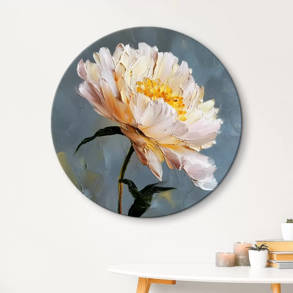 Tableaux rondes Fleur abstraite : composition dans les tons bleus et gris r45542