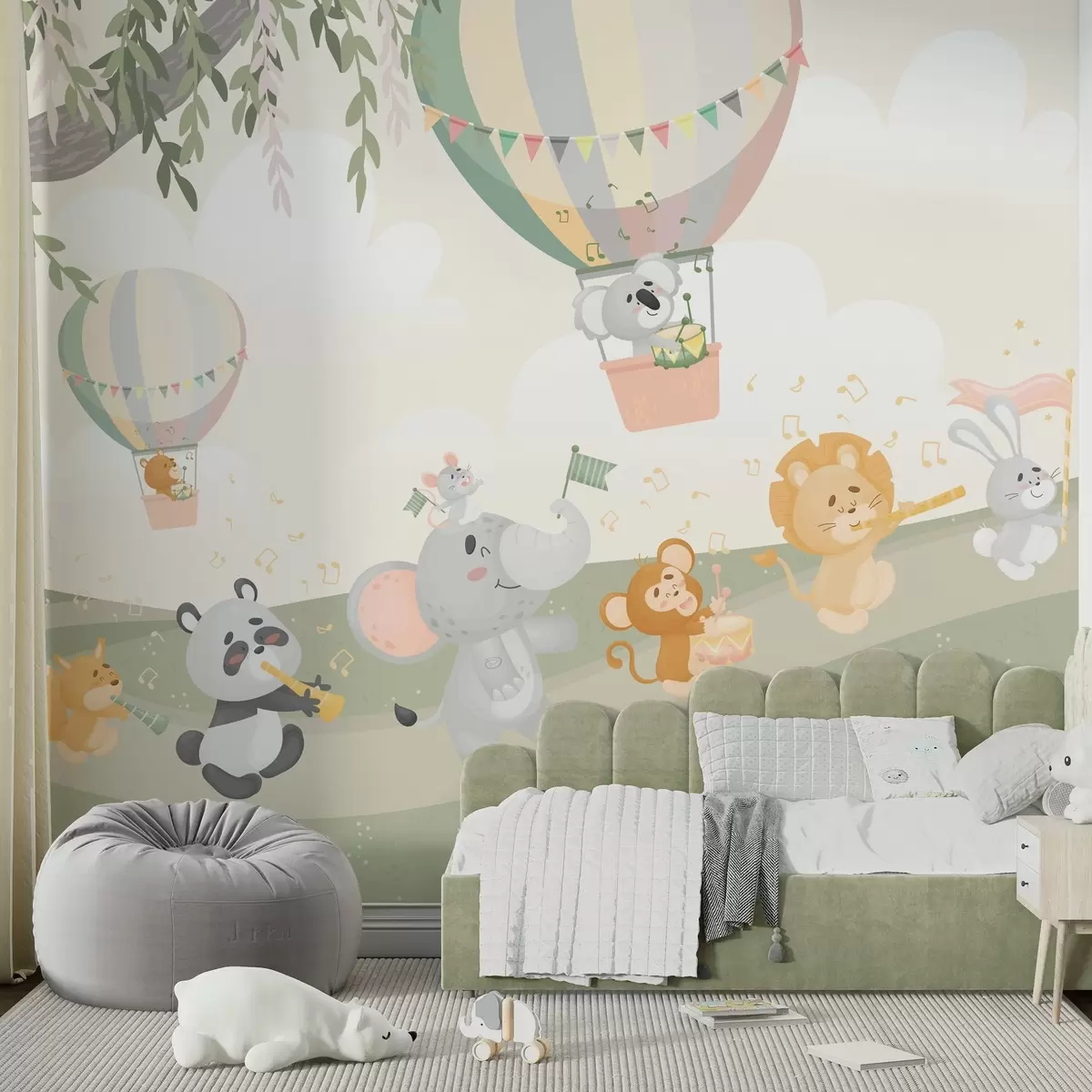 Papier peint Paysage avec des animaux jouant des instruments de musique w04200v1