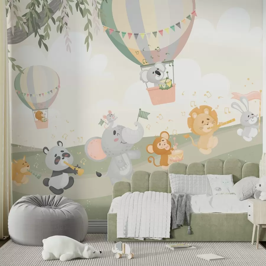 Papier peint Paysage avec des animaux jouant des instruments de musique w04200v1