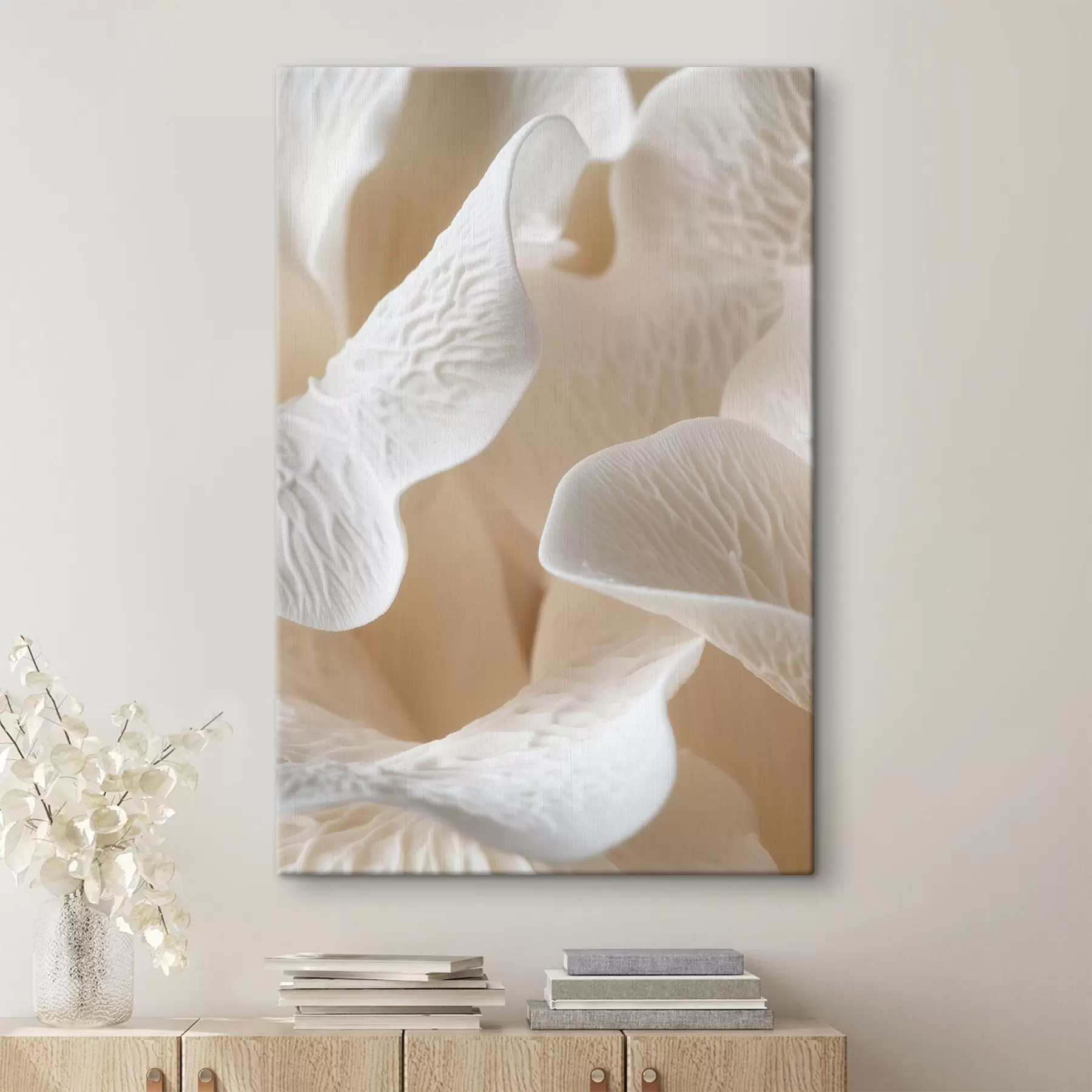 Tableau pétales avec des nervures dans les tons beiges s45703