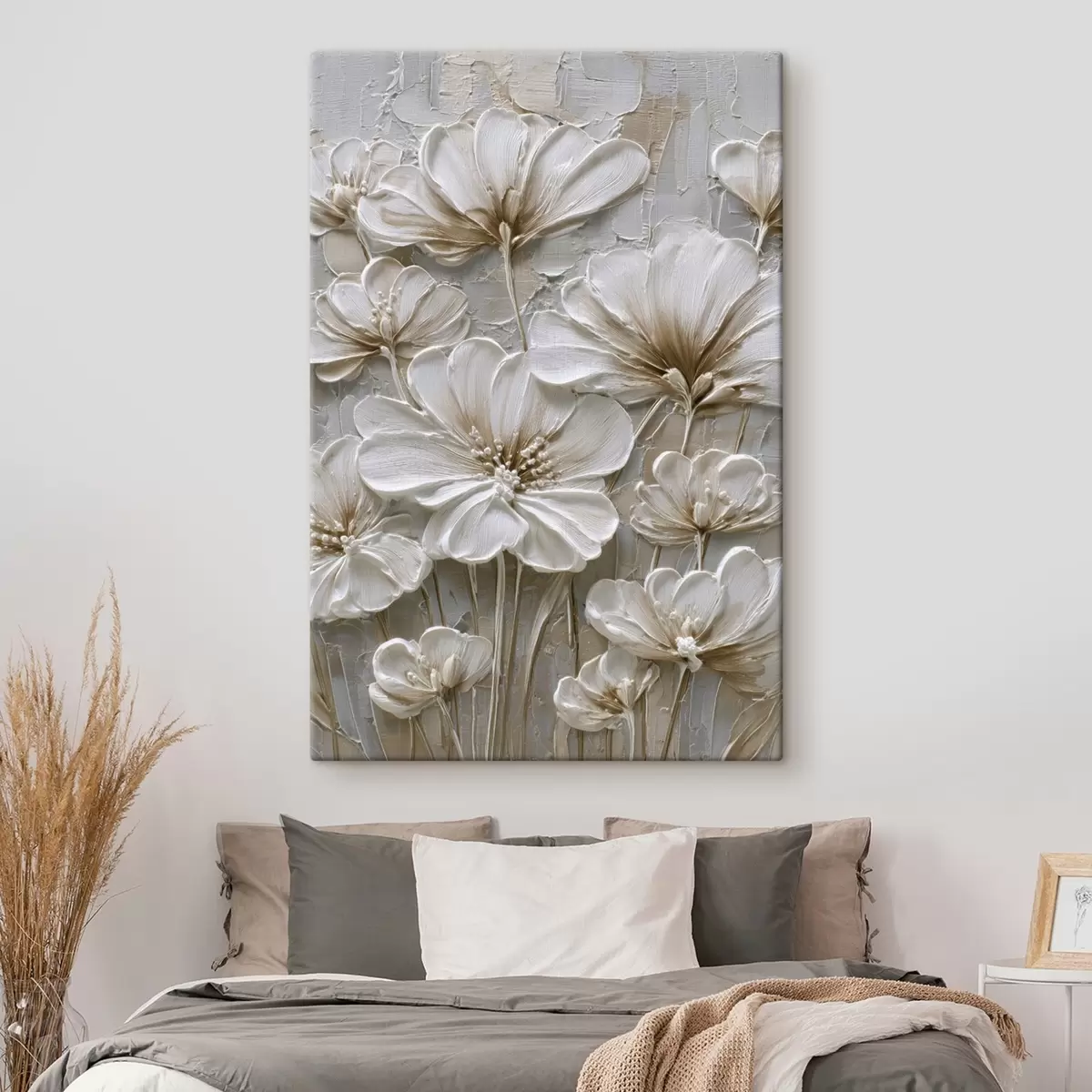 Tableau fleurs en crème avec imitation de style impasto s45712