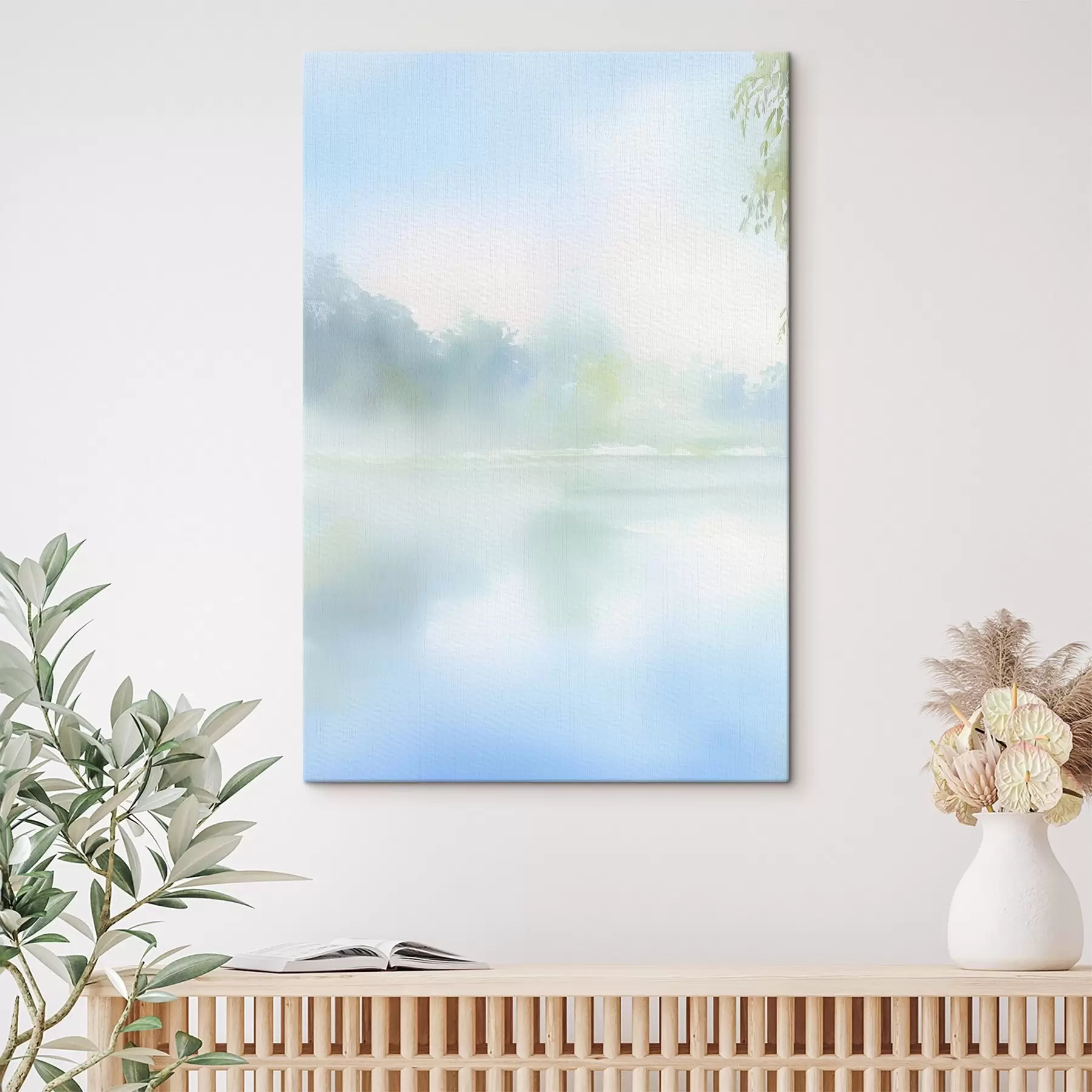 Tableau lac aquarellé dans les tons bleus s45714