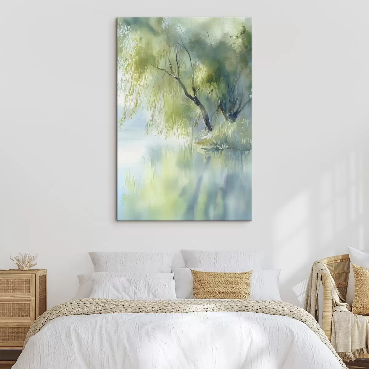 Tableau saule au bord du lac, style aquarelle s45715