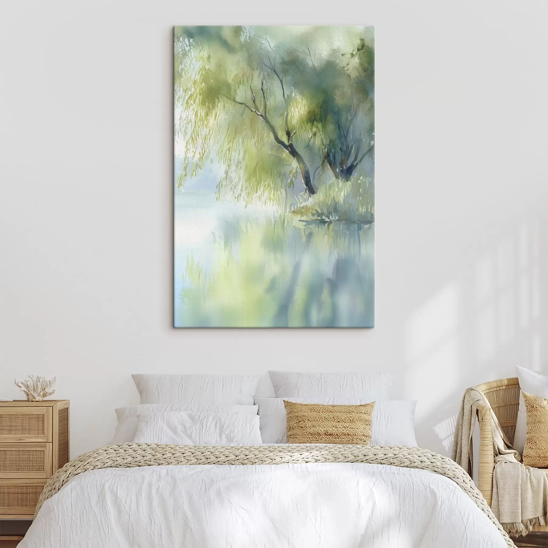 Tableau saule au bord du lac, style aquarelle s45715