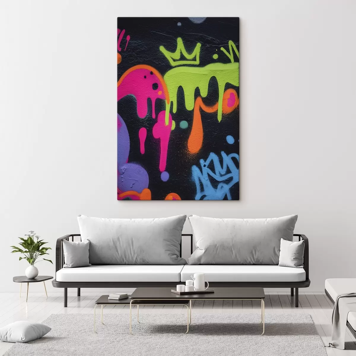 Tableau graffiti lumineux sur fond sombre s45716