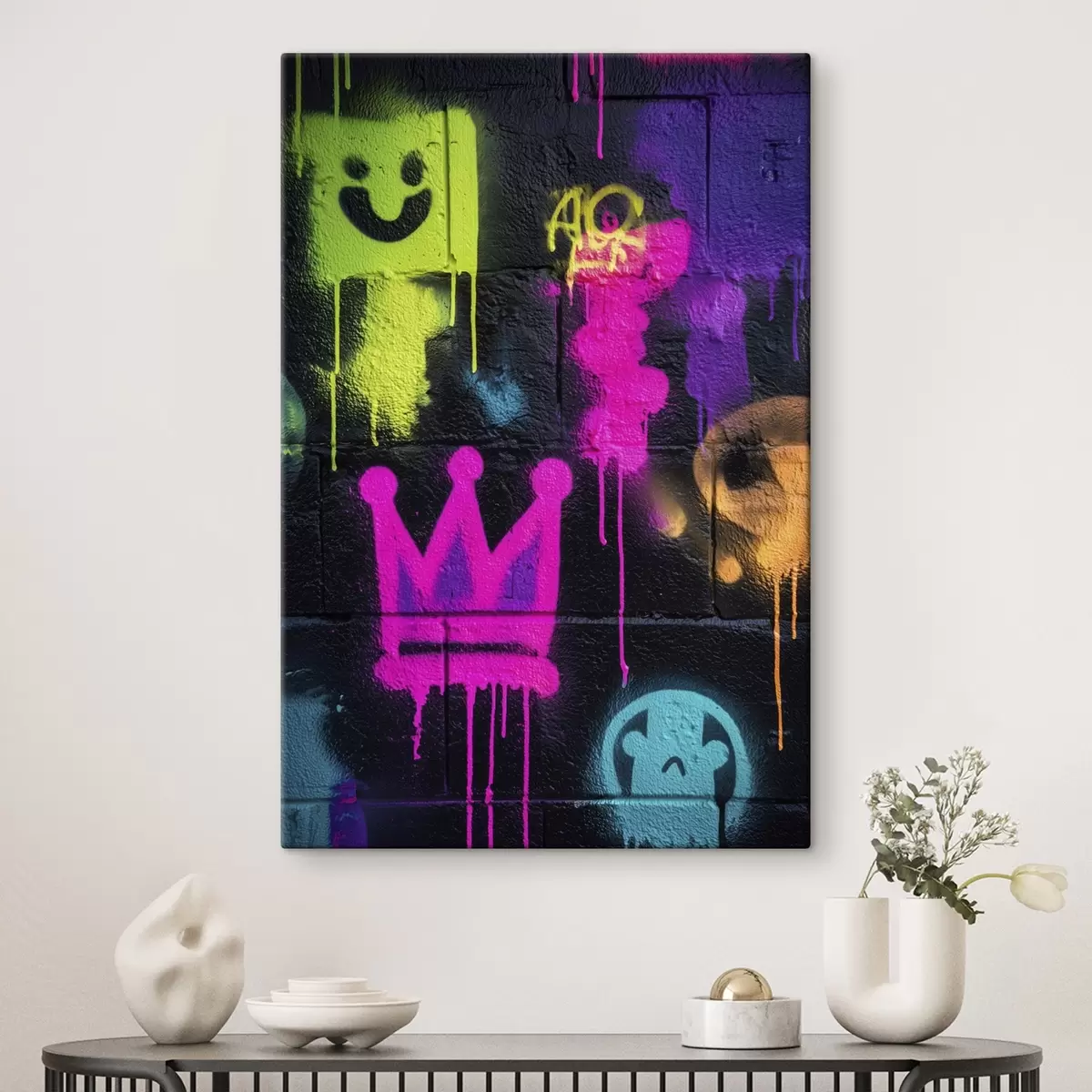 Tableau graffiti lumineux sur fond sombre s45717