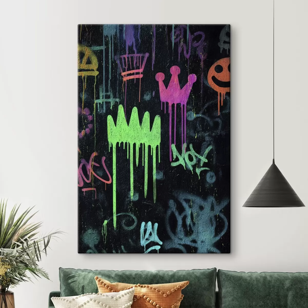 Tableau graffiti lumineux sur fond sombre s45718