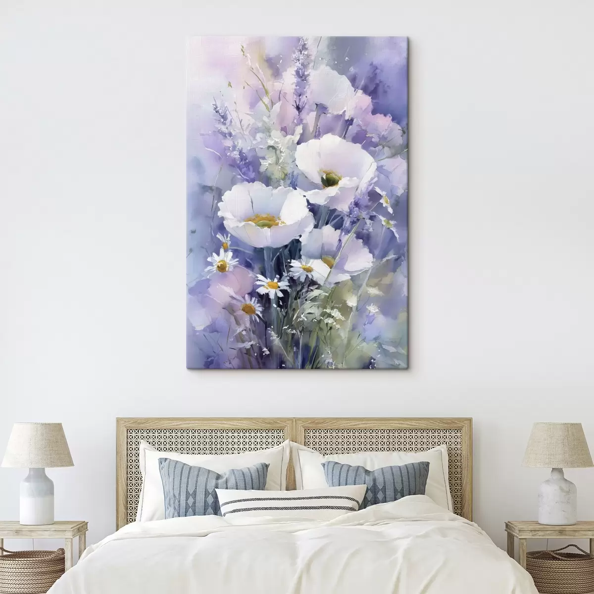 Tableau bouquet aquarelle dans les tons lilas et blanc s45720