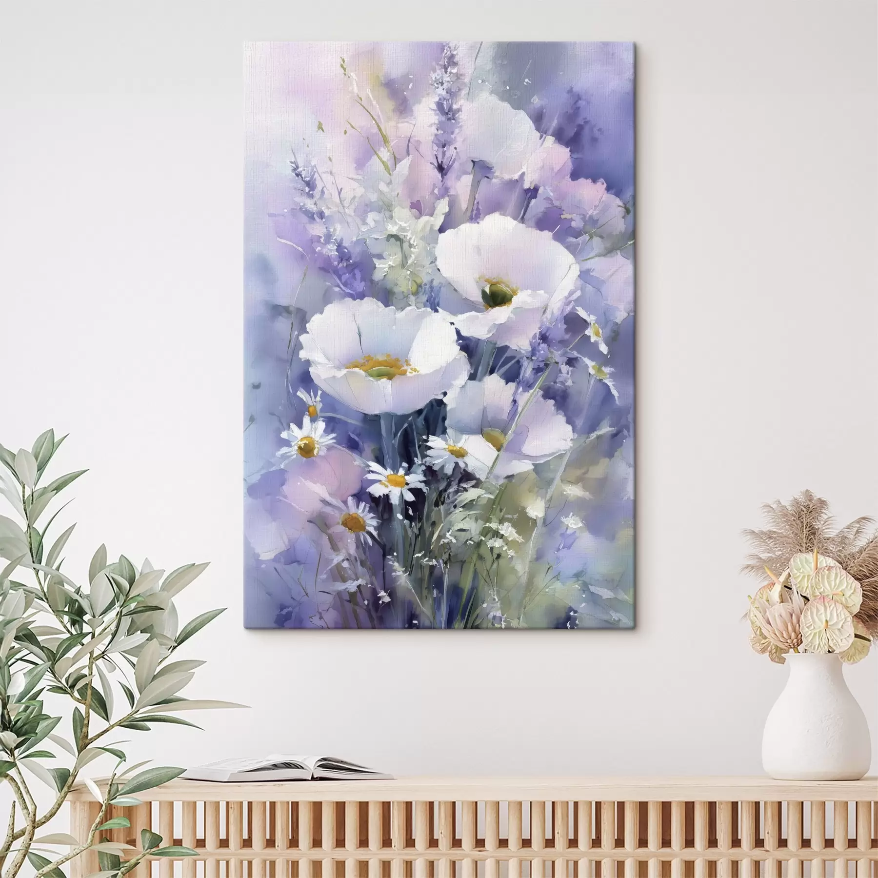 Tableau bouquet aquarelle dans les tons lilas et blanc s45720
