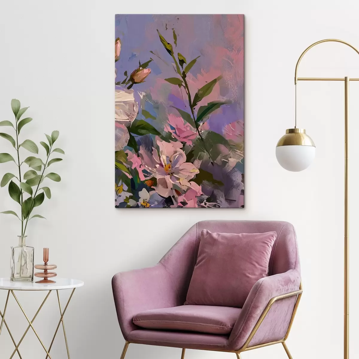Tableau fleurs roses dans le style de la peinture à l'huile s45724