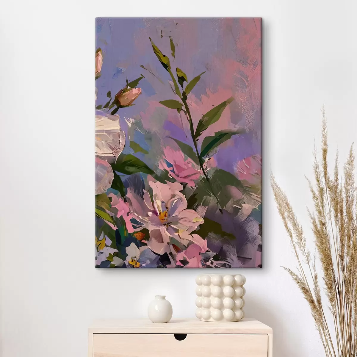 Tableau fleurs roses dans le style de la peinture à l'huile s45724