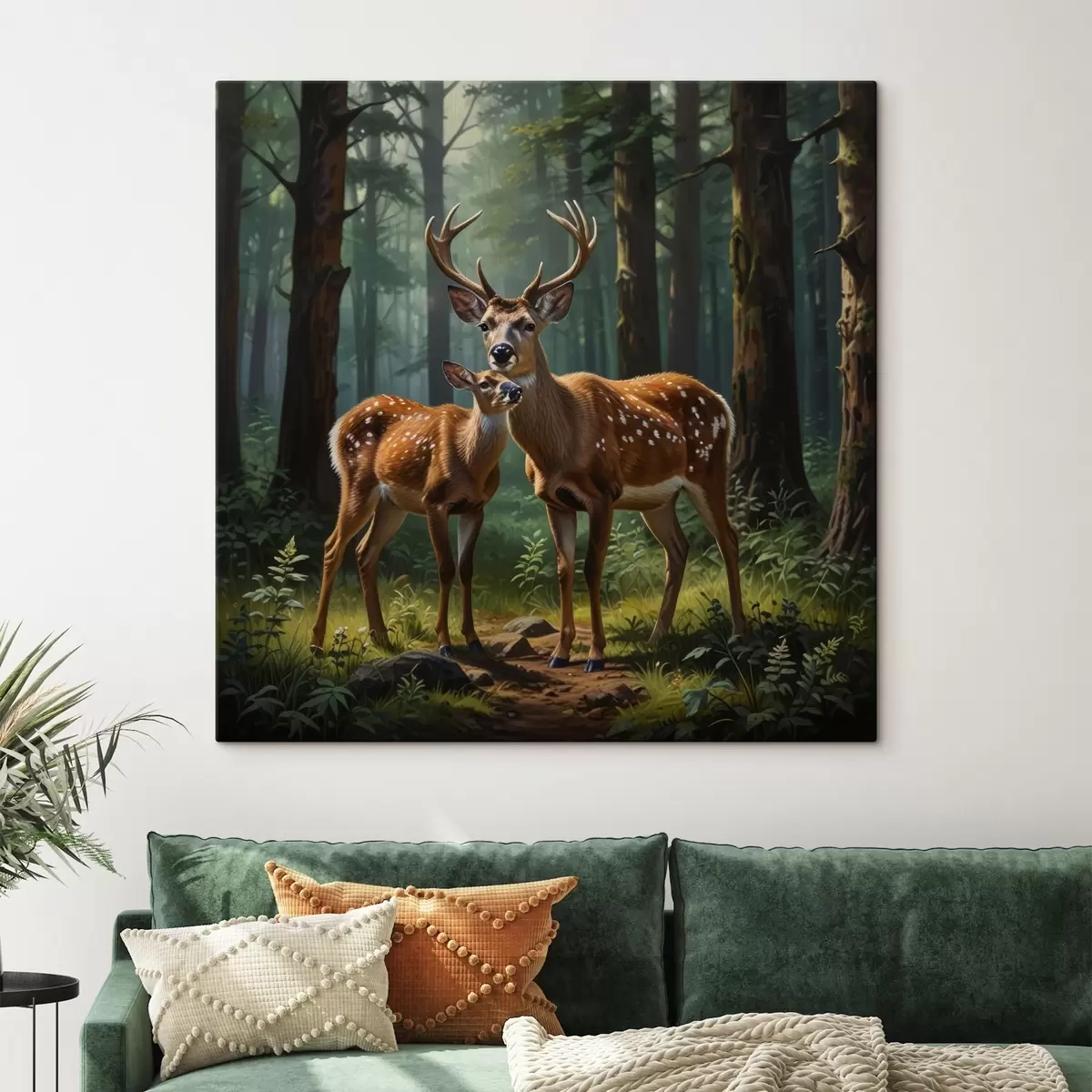 Tableau cerf avec faon dans la forêt s45732