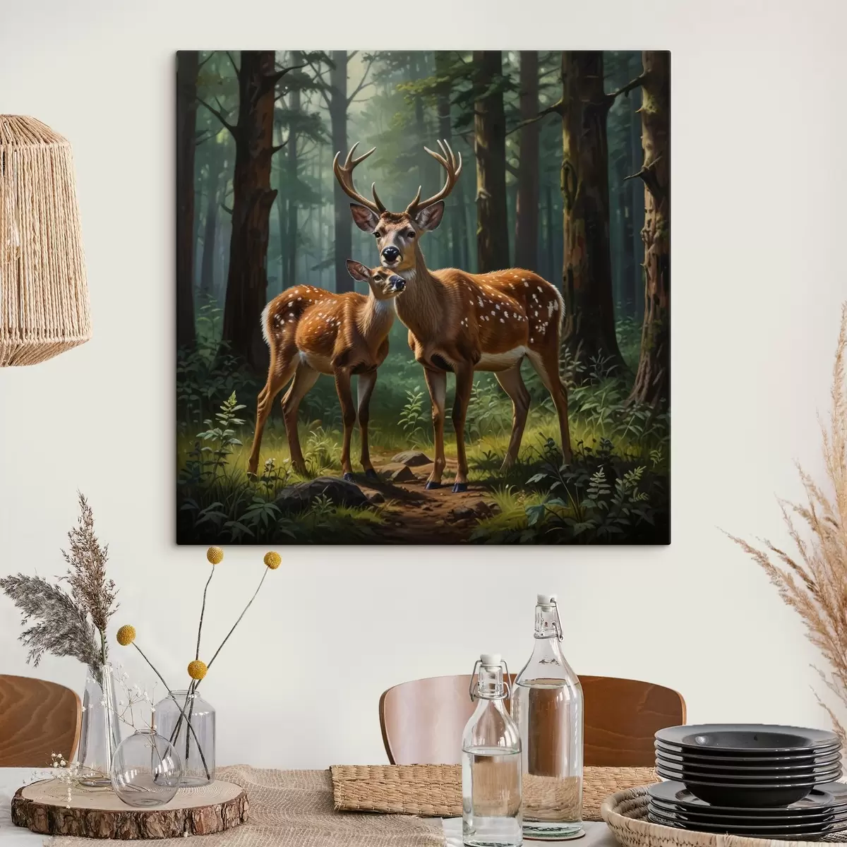 Tableau cerf avec faon dans la forêt s45732
