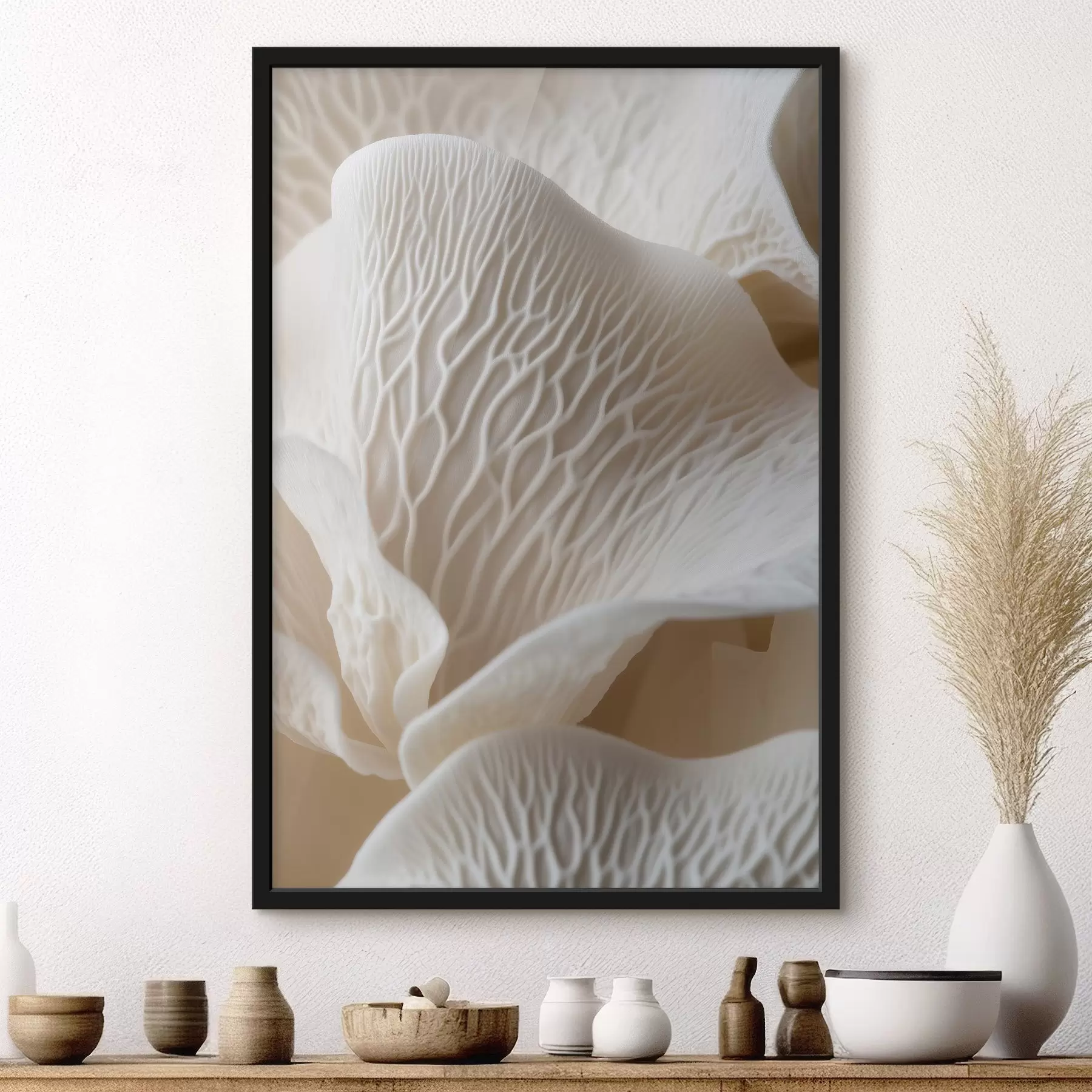 Papier peint pétales avec des nervures dans les tons beiges f45704